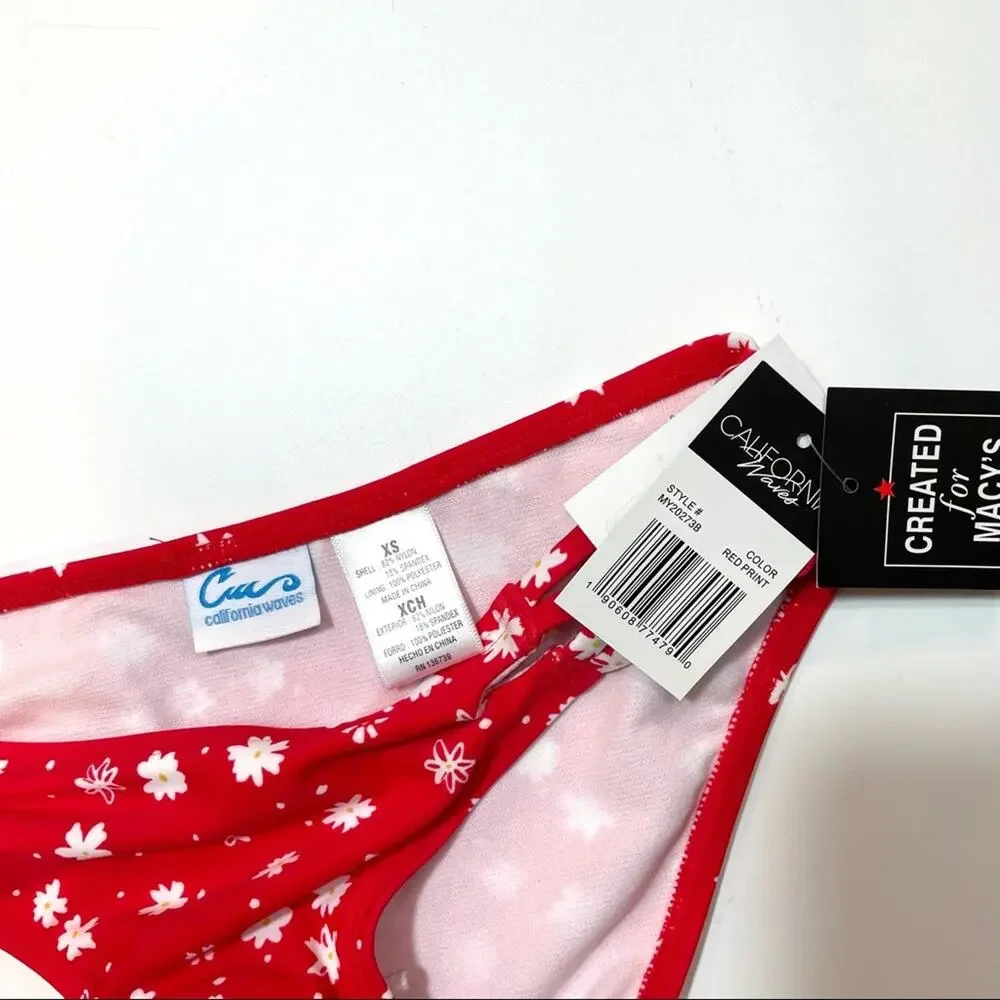 California Waves red floral bikini swim bottom